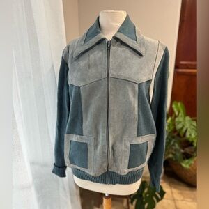 Vintage 60’s challenger Men's Suede Bomber Jacket light blue‎ patchwork